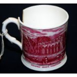 A Coalport pink printed Victorian mug showing "Ironbridge,