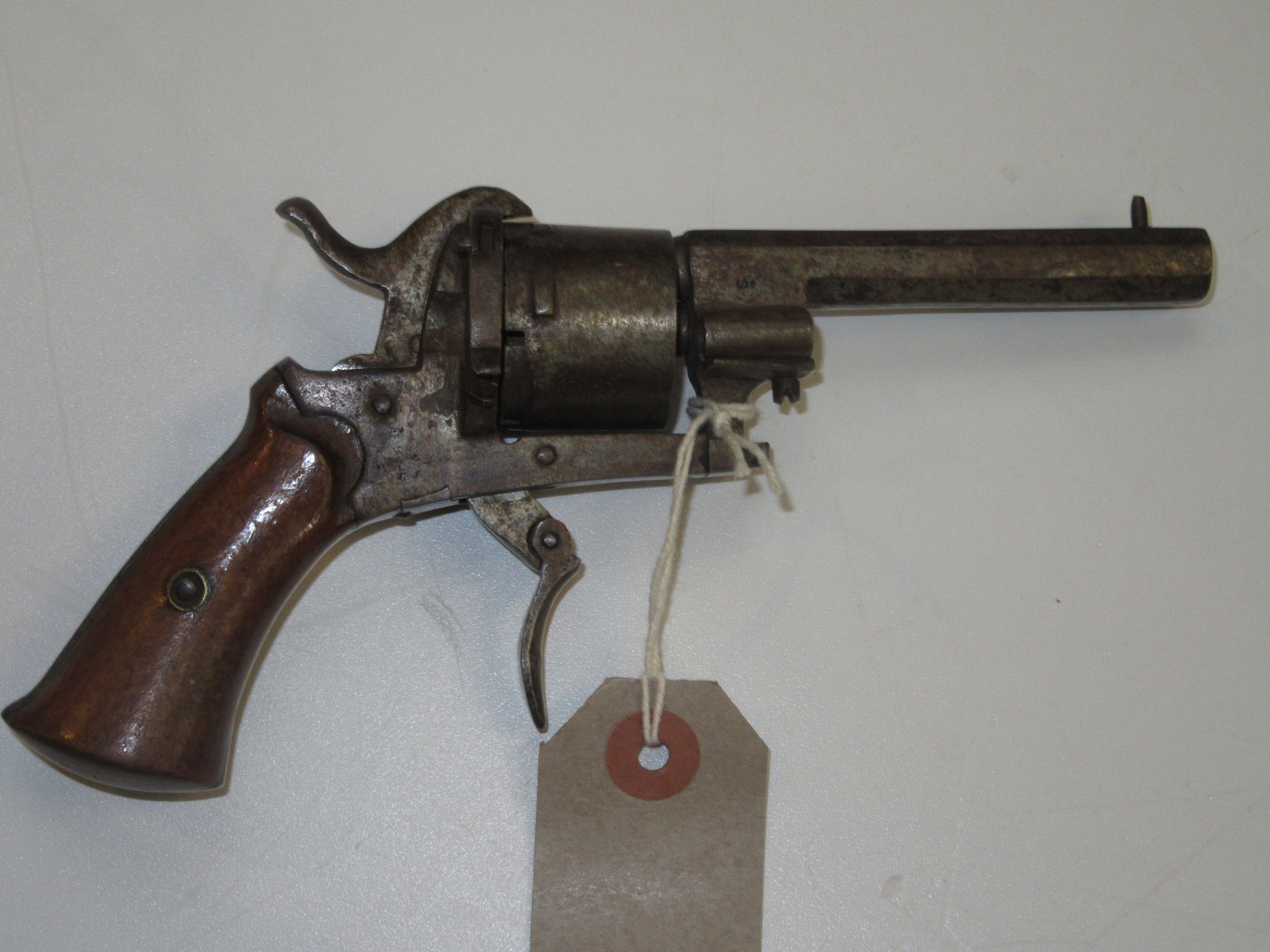 A continental 19th century small, pin fire, six shot pistol with a folding trigger. - Image 2 of 5