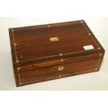 A Victorian rosewood writing slope with mother of pearl inlay and brass inset handles, width 36cm.