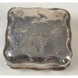 A Dutch silver square spice box with engraved decoration, 5cm.