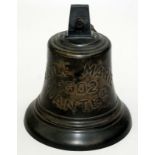 The bronze ship's bell from the Alice Marie, Nantes 1902, height 30cm, On October 4th, 1908,