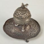 A good Indian silver 19th century ink stand,