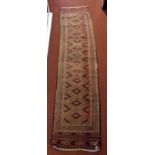 Two eastern runners, with eight diamond motif medallions, flatwoven ends,