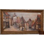 An oil on canvas of a continental village street, signed S. Kerrbleng?, 51 x 102cm.