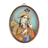 A 19th century Indian painted miniature of Mumtaz Mahal, meaning 'the elect of the palace',