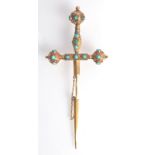 A Victorian gold and filigree turquoise set sword and scabbard pin.