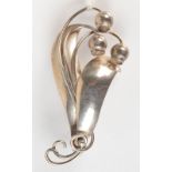 A Scandinavian silver brooch in the form of a lily of the valley sprig, signed Folmere, Denmark.