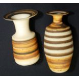 Two small Mary Rich black banded studio porcelain vases, heights 10.5cm and 9.5cm.