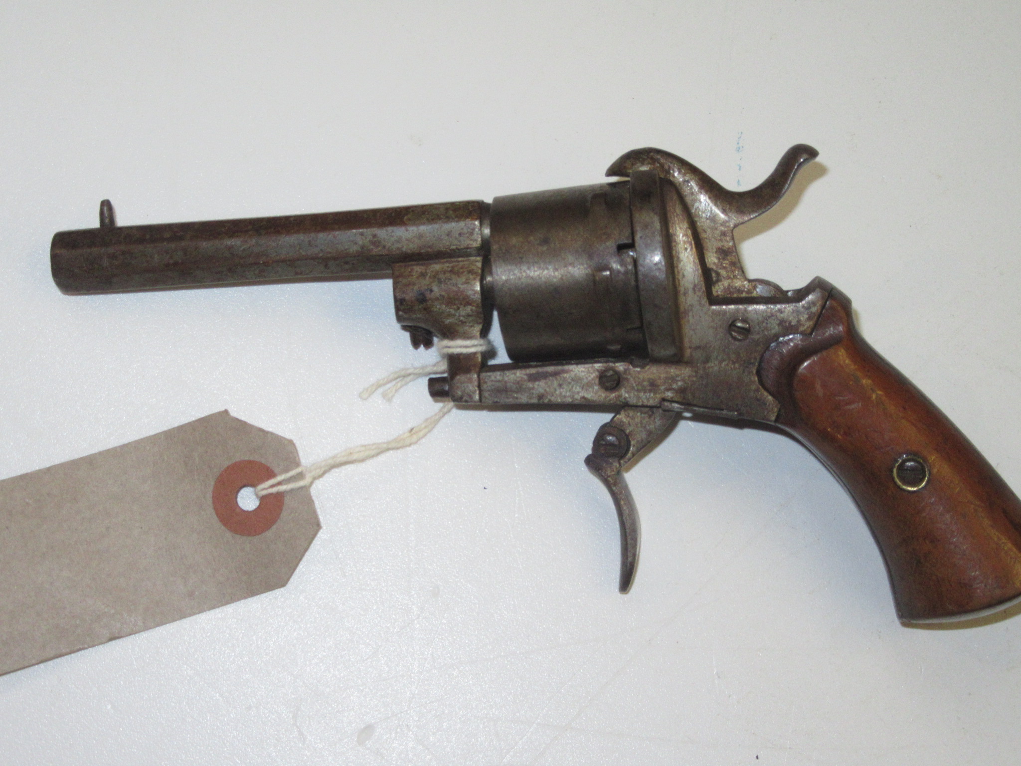 A continental 19th century small, pin fire, six shot pistol with a folding trigger. - Image 3 of 5