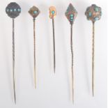 Five Victorian turquoise set pins.