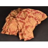 One pair Osborne and Little gold and terracotta raised damask on a silk background curtains,