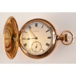 An Elgin gold plated keyless full hunter case pocket watch.