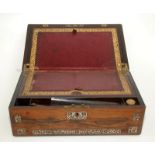 A good early Victorian rosewood writing slope with ornate mother of pearl inlay and inset brass