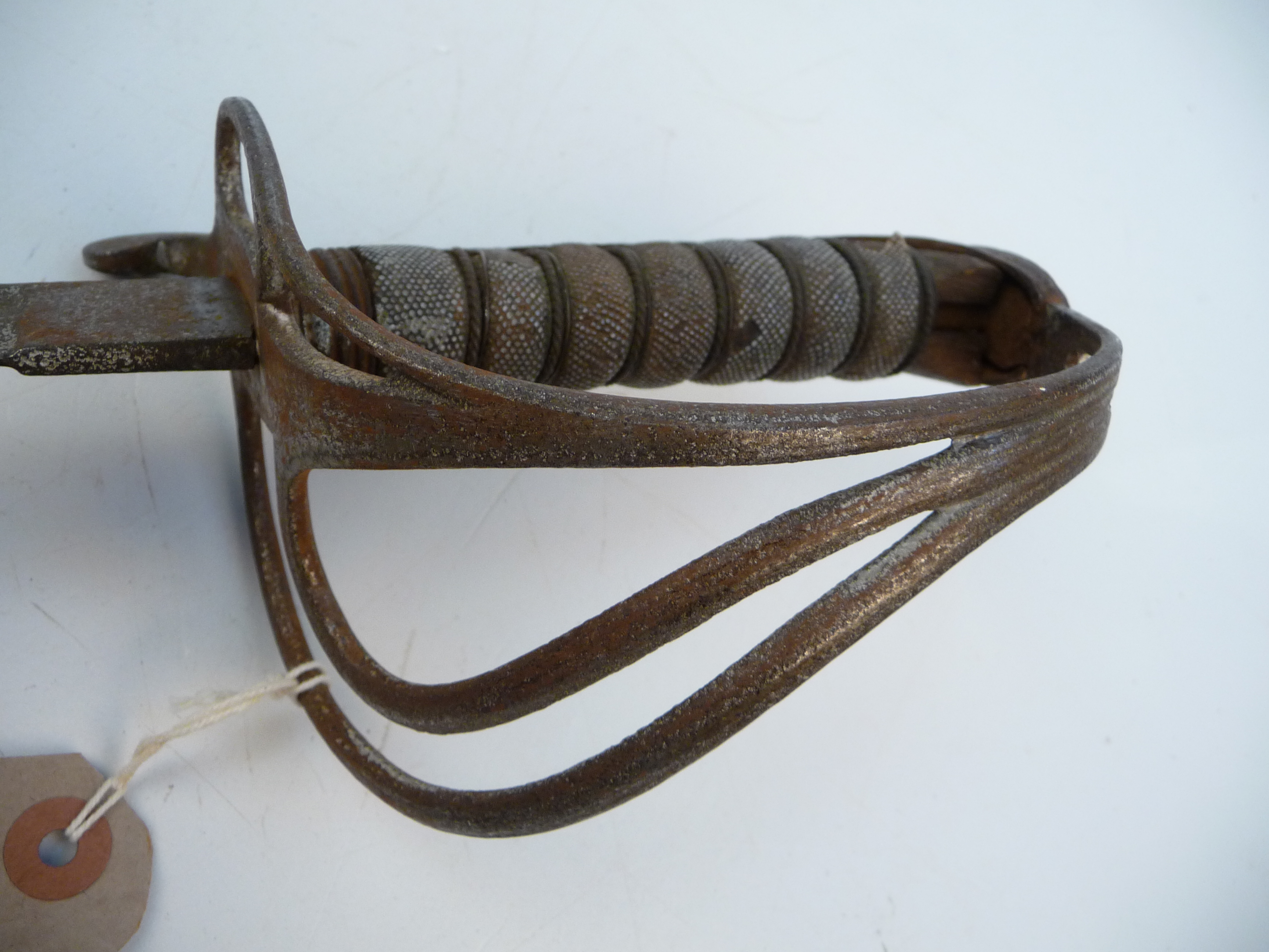 A 19th century naval sword with a basket guard and sharkskin wire bound grip, full length 95.5cm. - Image 3 of 5
