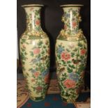 A pair of huge Chinese style floor standing baluster vases, late 20th century,