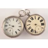 A Turkish market, silver, open face key wind pocket watch and one other silver, key wind,