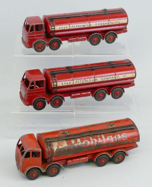 Dinky, two Leyland Octopus Esso petroleum tankers and a Foden Mobilgas tanker, all unboxed (3)