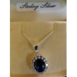 Sterling silver blue stone cubic zirconia pendant