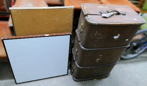 A trunk, together with 2 folding card tables