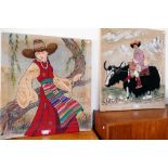 Two native woolworks, one man on a yak, the other lady in red dress (2)