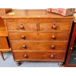 A Victorian mahogany chest of 2 short and 3 long graduated drawers on turned feet 96cm wide