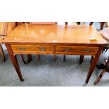 Edwardian cross-banded and inlaid mahogany 2-drawer side table 105cm wide