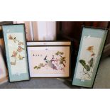 Two Japanese silk pictures, together with pair of Japanese bird scenes (4)