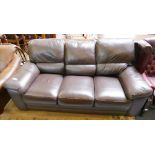 A brown leather three seater sofa, 195cm long