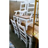 A painted/stained kitchen refectory table, together with 4+2 set of matching chairs (7)