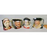 Royal Doulton; four large character mugs, Henry VIII D6642, Sir Thomas Moore D6792, Catherine of