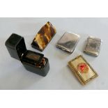 A mother-of-pearl set vesta case, a horn snuff box and three various vesta cases (5)