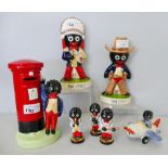 A Carlton Ware limited edition Golly Sheriff, 1/100 and Big Chief 2/100, a Golly three piece band, a