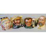 Royal Doulton; four large character mugs, Edward VII D7154, Veteran Motorist D6633, Queen Victoria