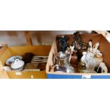 Two boxes of miscellaneous, including Onyx, china, glass, figurines, Wedgwood, plateware etc (2)