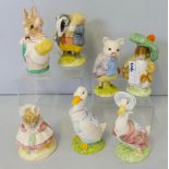 Beatrix Potter; seven Royal Albert figurines, Mr Drake Puddle-duck, the old woman who lived in the