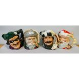 Royal Doulton; four large character mugs, Don Quixote D5455, Trapper D6609, Dick Turpin D6528 and