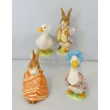 Beatrix Potter; four Beswick figurines, Jemima Puddleduck, Mr Benjamin Bunny, Rebecca Puddle-duck