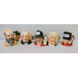 Royal Doulton; five small character mugs, George Tinworth D7000, the Lawyer D6504, Winston Churchill