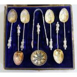 A Victorian silver apostle spoon set London 1895, comprising sugar sifter spoon, sugar tongs and six