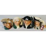 Royal Doulton; four large character mugs, the Poacher D6429, D'Artagnan D6691, Apothecary D6567