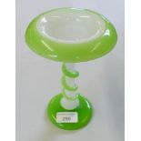 A French opaline glass stem dish, in opaque and green, 19cm high
