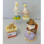 Beatrix Potter; four Royal Albert figurines, Tom Thumb, And this pig had none, Jemmina Puddle Duck