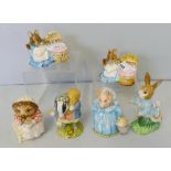 Beatrix Potter; six Beswick figurines, Hunca Munca x 2, Tommy Brook, Aunt Pettitoes, Mrs Tiggy