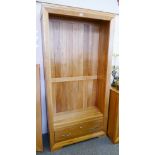 An oak open bookcase, with single drawer to base