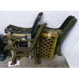 Five pairs of cast iron bench/chair ends, together with four seats