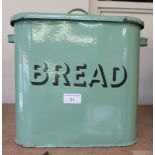 A green enamelled bread bin