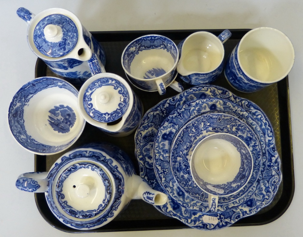 George Jones 'Abbey' pattern teaware, including teapot, coffee pot, hot water jug, cream and sugar,
