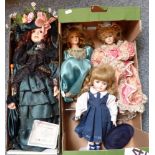 Boxed porcelain doll, together with 3 others