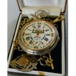 A Royce pocket watch in case with silver fob