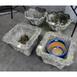 Two pairs of garden planters, together with 2 plant pots